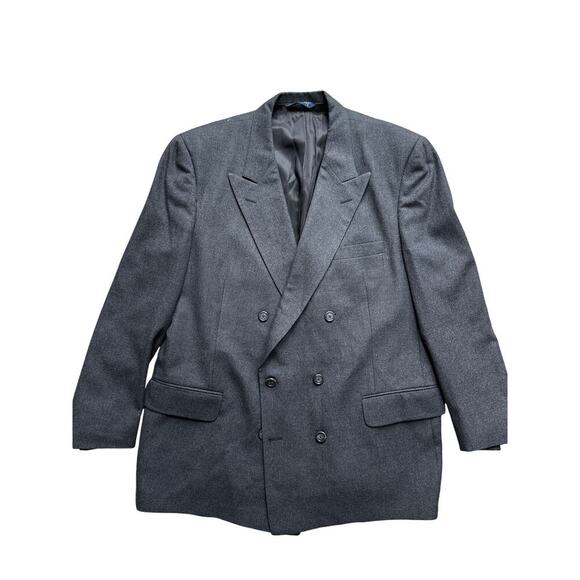 Burberry's Vintage Men's Wool Blazer 44R 46R Dark Gray USA Made Double Breasted